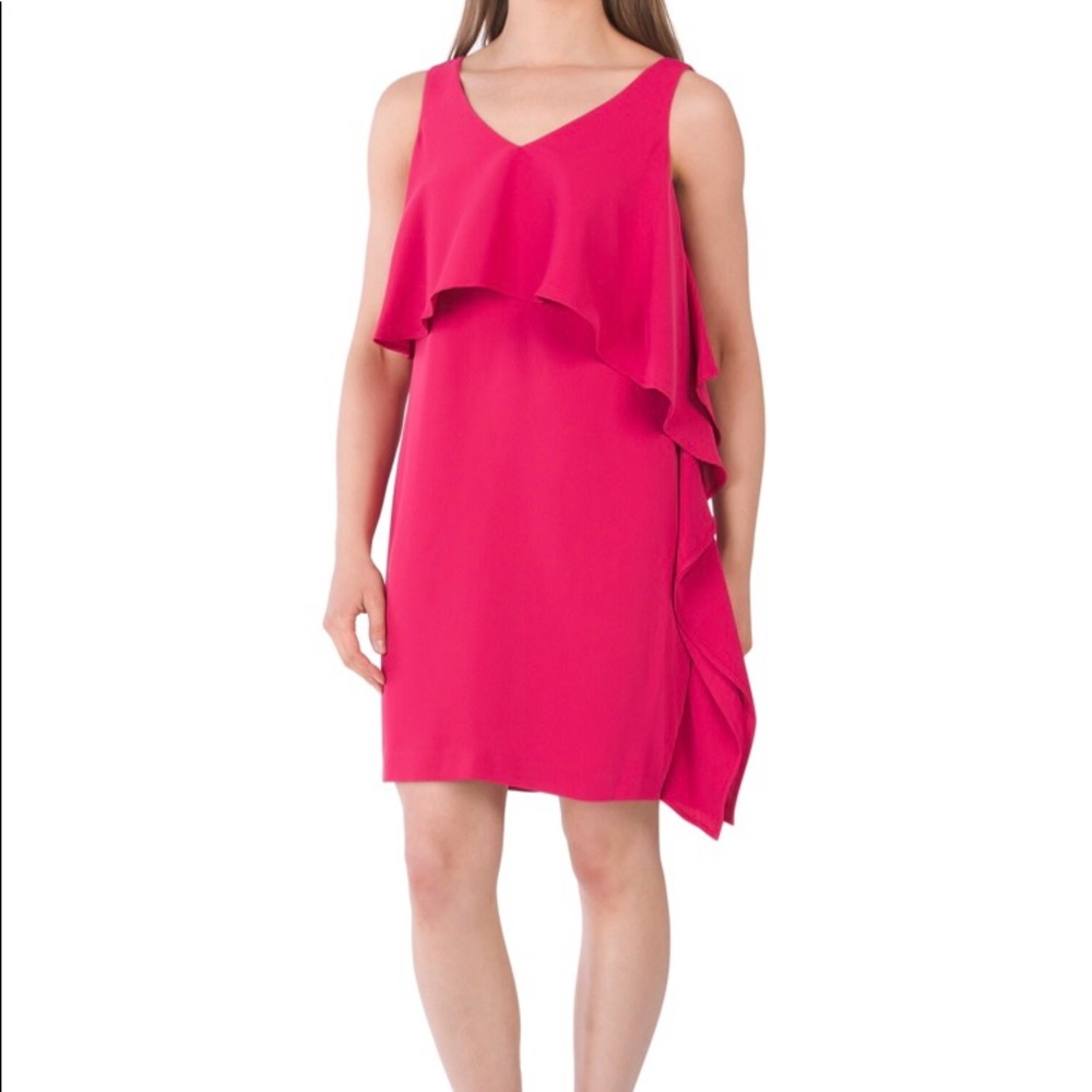 Trina Turk Fuchsia Asymmetric Ruffle Shift Dress